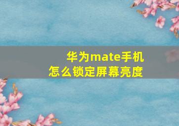 华为mate手机怎么锁定屏幕亮度