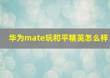 华为mate玩和平精英怎么样