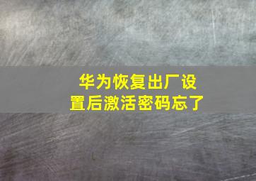 华为恢复出厂设置后激活密码忘了