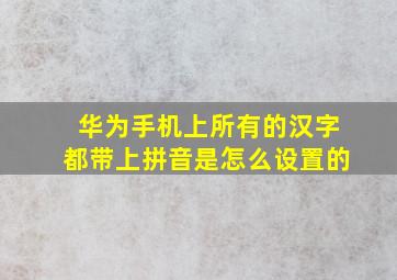 华为手机上所有的汉字都带上拼音是怎么设置的