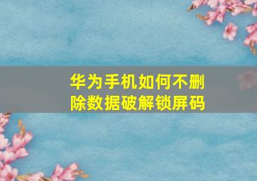 华为手机如何不删除数据破解锁屏码