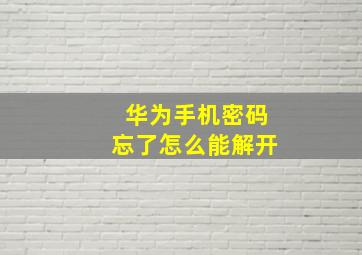 华为手机密码忘了怎么能解开