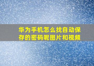 华为手机怎么找自动保存的密码呢图片和视频