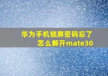 华为手机锁屏密码忘了怎么解开mate30