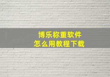 博乐称重软件怎么用教程下载