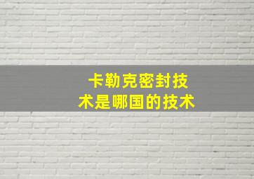 卡勒克密封技术是哪国的技术