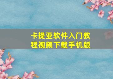 卡提亚软件入门教程视频下载手机版