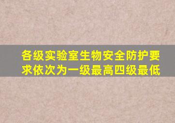 各级实验室生物安全防护要求依次为一级最高四级最低