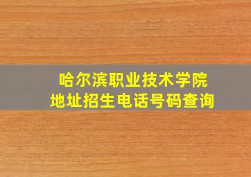 哈尔滨职业技术学院地址招生电话号码查询