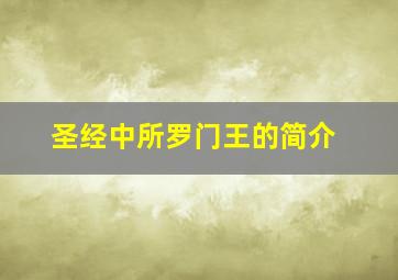 圣经中所罗门王的简介