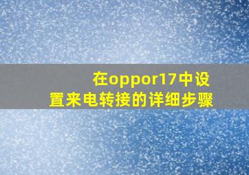 在oppor17中设置来电转接的详细步骤