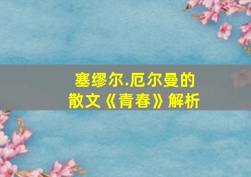 塞缪尔.厄尔曼的散文《青春》解析