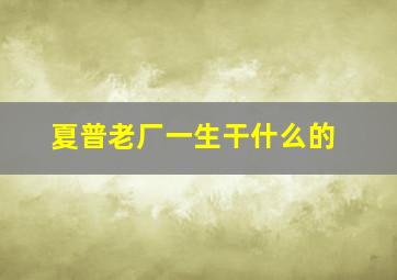 夏普老厂一生干什么的