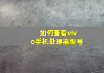 如何查看vivo手机处理器型号