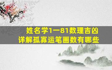 姓名学1一81数理吉凶详解孤寡运笔画数有哪些