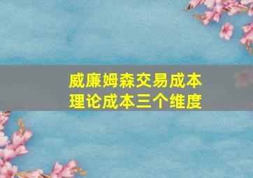 威廉姆森交易成本理论成本三个维度