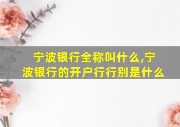 宁波银行全称叫什么,宁波银行的开户行行别是什么