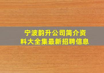 宁波韵升公司简介资料大全集最新招聘信息