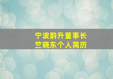 宁波韵升董事长竺晓东个人简历