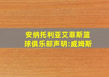 安纳托利亚艾菲斯篮球俱乐部声明:威姆斯