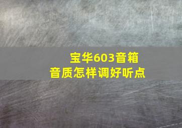 宝华603音箱音质怎样调好听点