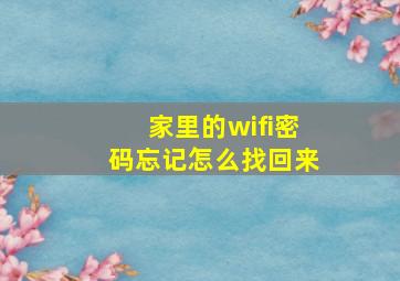 家里的wifi密码忘记怎么找回来