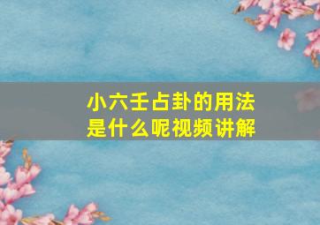 小六壬占卦的用法是什么呢视频讲解