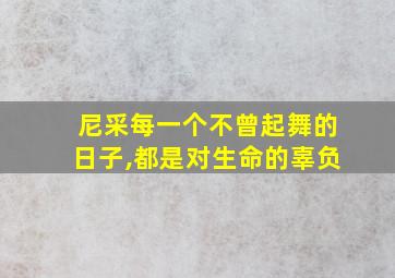 尼采每一个不曾起舞的日子,都是对生命的辜负