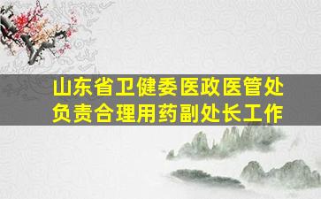 山东省卫健委医政医管处负责合理用药副处长工作