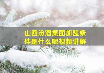 山西汾酒集团加盟条件是什么呢视频讲解