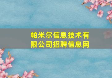 帕米尔信息技术有限公司招聘信息网