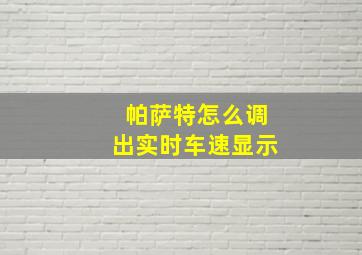 帕萨特怎么调出实时车速显示