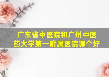 广东省中医院和广州中医药大学第一附属医院哪个好