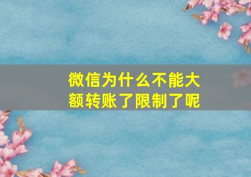 微信为什么不能大额转账了限制了呢