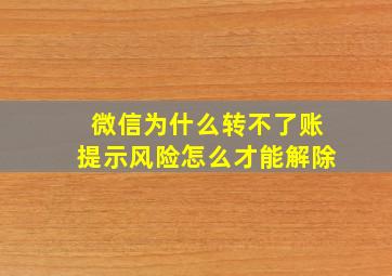 微信为什么转不了账提示风险怎么才能解除