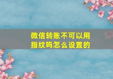 微信转账不可以用指纹吗怎么设置的