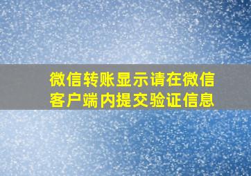 微信转账显示请在微信客户端内提交验证信息