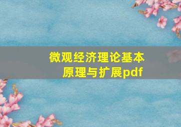 微观经济理论基本原理与扩展pdf