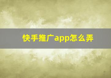 快手推广app怎么弄