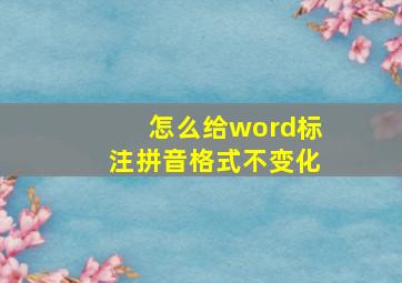 怎么给word标注拼音格式不变化