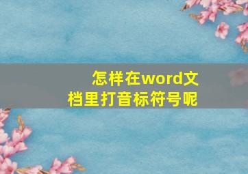 怎样在word文档里打音标符号呢