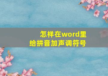 怎样在word里给拼音加声调符号