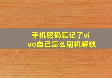 手机密码忘记了vivo自己怎么刷机解锁