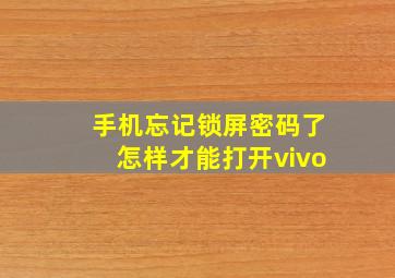 手机忘记锁屏密码了怎样才能打开vivo