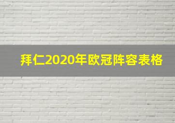 拜仁2020年欧冠阵容表格