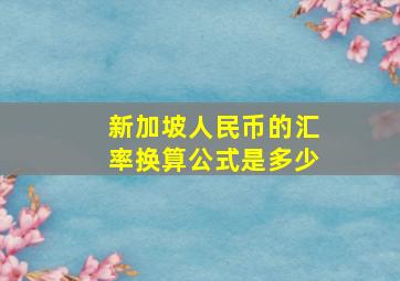 新加坡人民币的汇率换算公式是多少