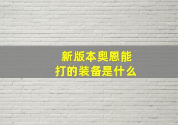 新版本奥恩能打的装备是什么