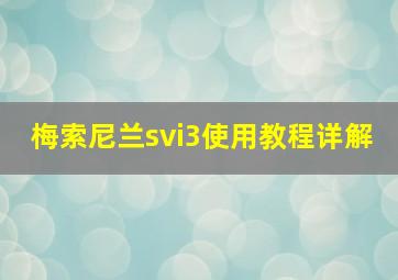 梅索尼兰svi3使用教程详解