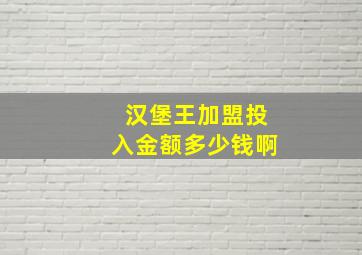 汉堡王加盟投入金额多少钱啊