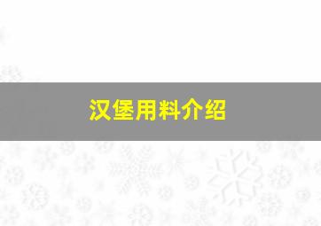 汉堡用料介绍